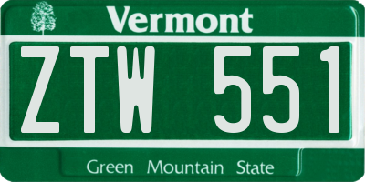 VT license plate ZTW551