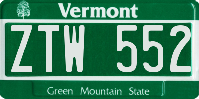 VT license plate ZTW552