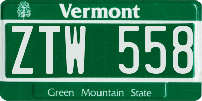 VT license plate ZTW558