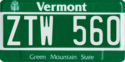 VT license plate ZTW560