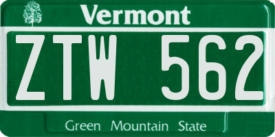 VT license plate ZTW562