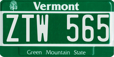 VT license plate ZTW565