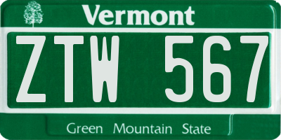 VT license plate ZTW567