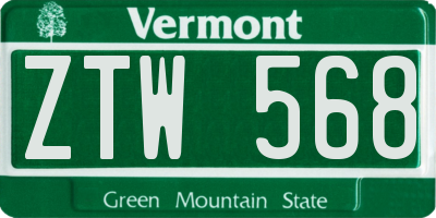VT license plate ZTW568