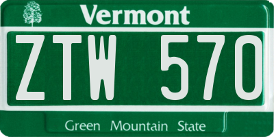 VT license plate ZTW570