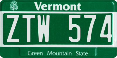 VT license plate ZTW574