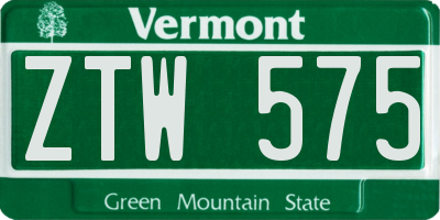 VT license plate ZTW575