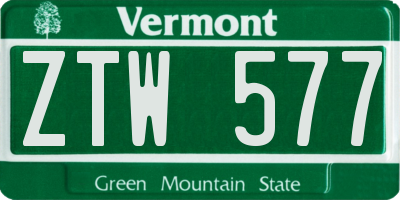 VT license plate ZTW577