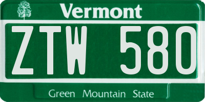 VT license plate ZTW580