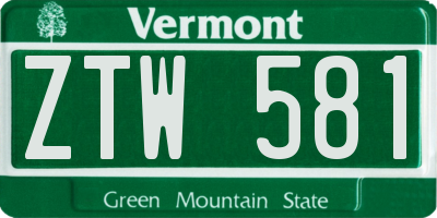 VT license plate ZTW581