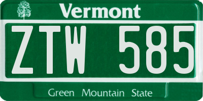 VT license plate ZTW585