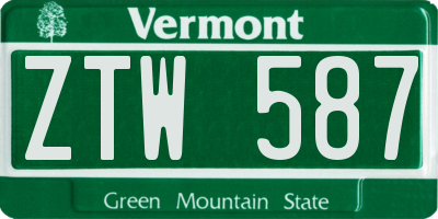 VT license plate ZTW587