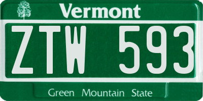 VT license plate ZTW593