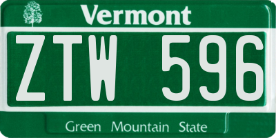 VT license plate ZTW596