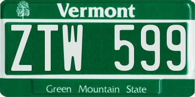 VT license plate ZTW599