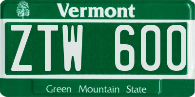 VT license plate ZTW600