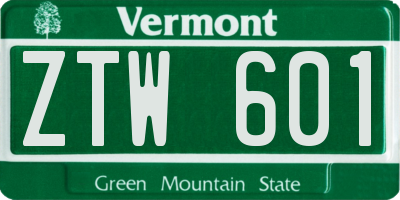 VT license plate ZTW601