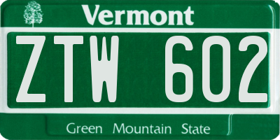 VT license plate ZTW602