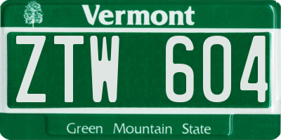 VT license plate ZTW604
