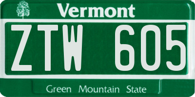 VT license plate ZTW605