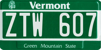 VT license plate ZTW607