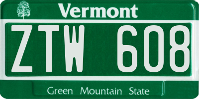 VT license plate ZTW608