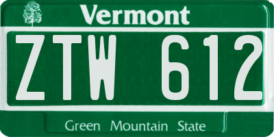 VT license plate ZTW612