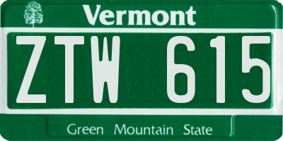 VT license plate ZTW615