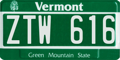VT license plate ZTW616