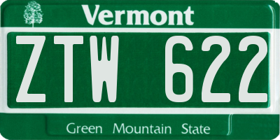 VT license plate ZTW622