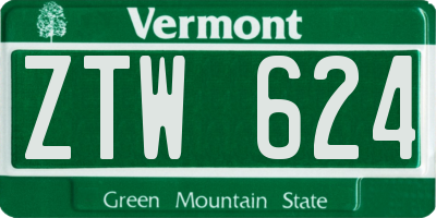 VT license plate ZTW624