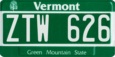 VT license plate ZTW626