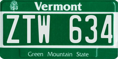 VT license plate ZTW634