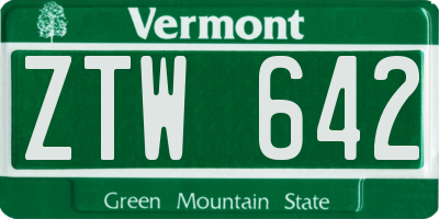 VT license plate ZTW642