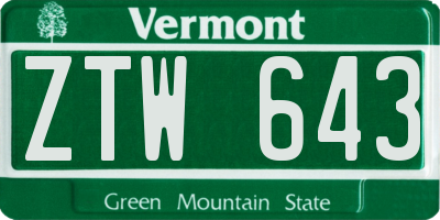 VT license plate ZTW643