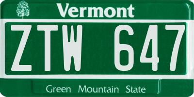 VT license plate ZTW647