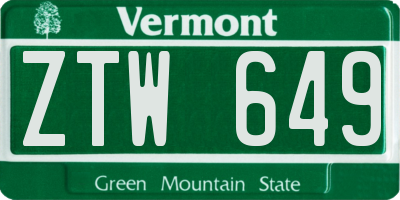 VT license plate ZTW649