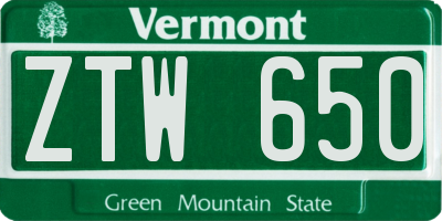 VT license plate ZTW650