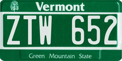 VT license plate ZTW652