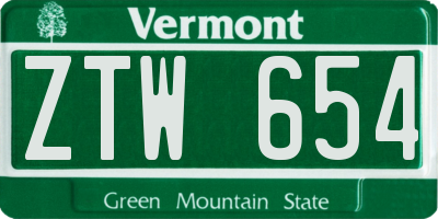VT license plate ZTW654