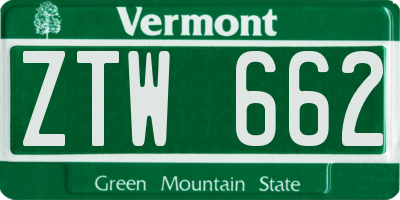 VT license plate ZTW662