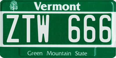 VT license plate ZTW666