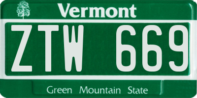 VT license plate ZTW669