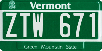 VT license plate ZTW671