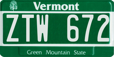 VT license plate ZTW672
