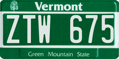 VT license plate ZTW675
