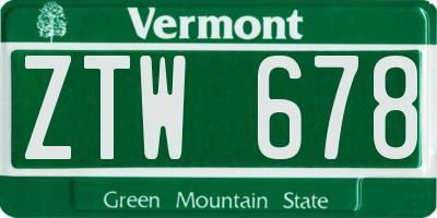 VT license plate ZTW678