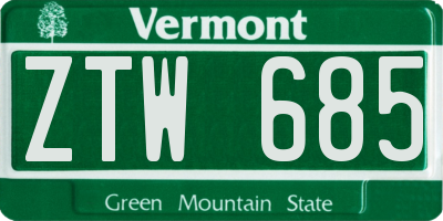 VT license plate ZTW685