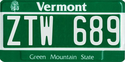 VT license plate ZTW689