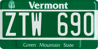 VT license plate ZTW690